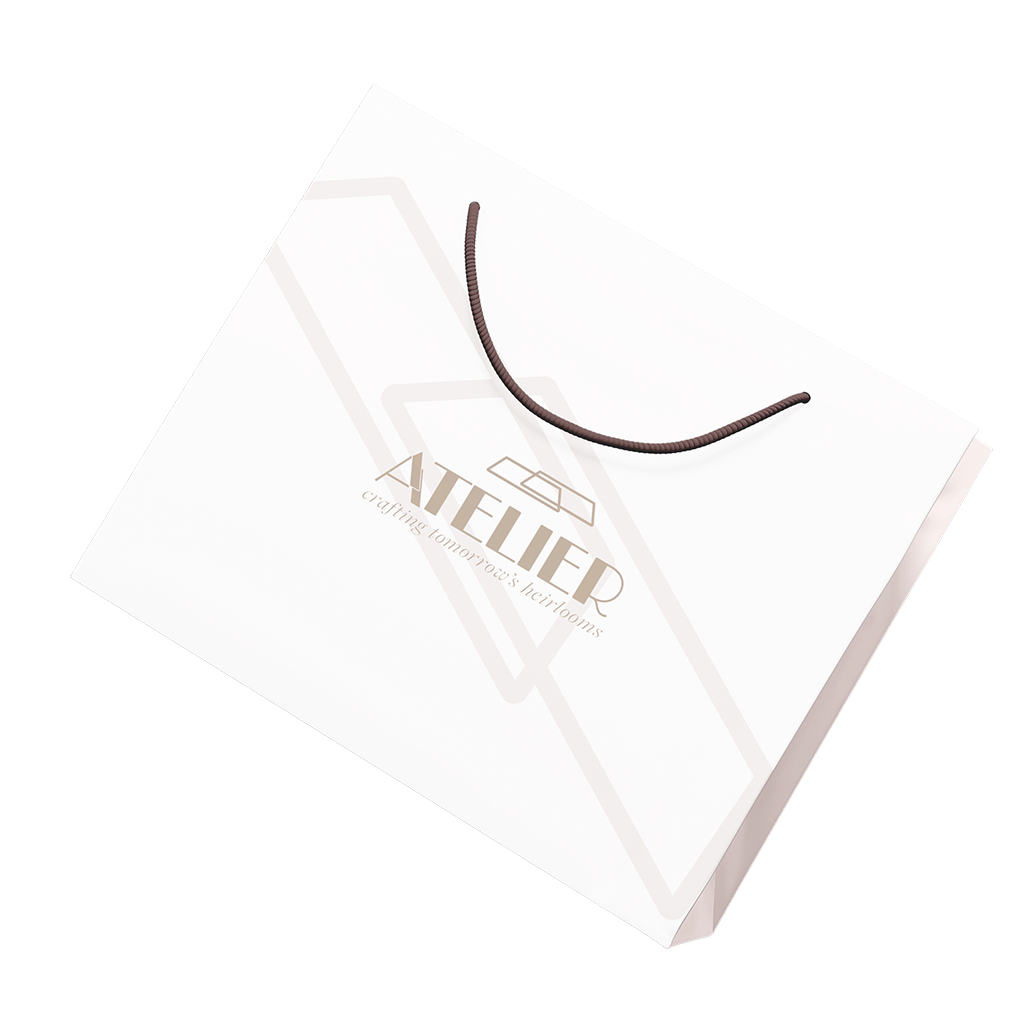 atelier-jewellery-bag-mockup Atelier jewellery bag mockup showing branded packaging with a minimal luxury design aesthetic.
