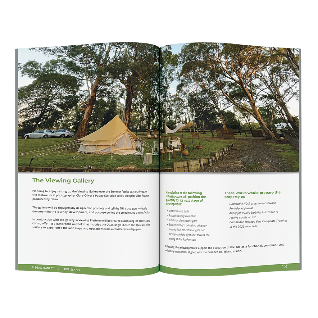 Business proposal A4 mockup showing double page spread document layout design.