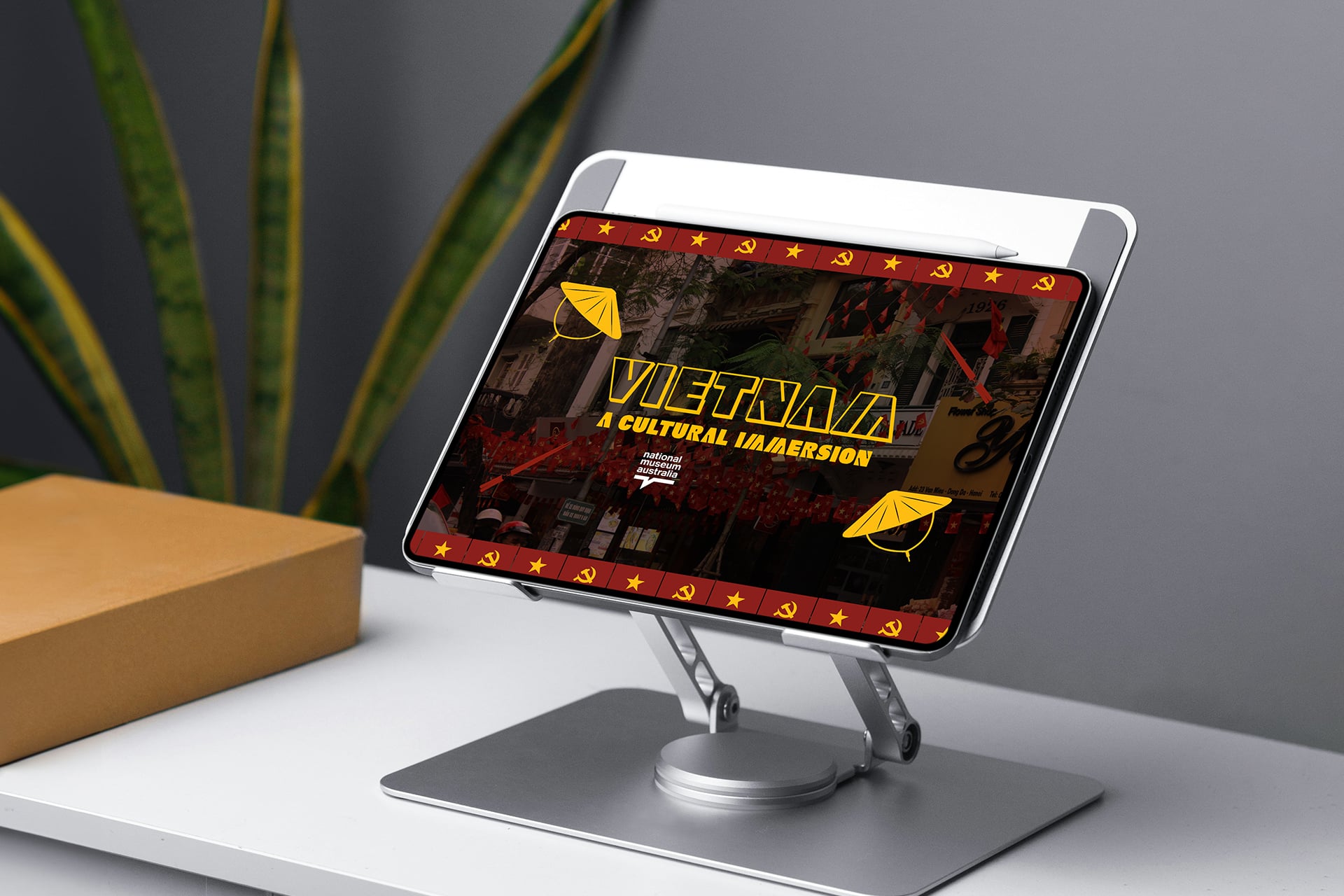 Interactive e-publication displayed on an iPad mockup showcasing an informative publication about Vietnam, featuring structured layouts, typography, and engaging visual content.