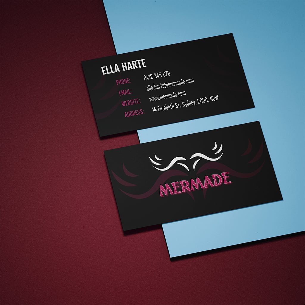 Mermade business card mockup showing branded card design in a clean presentation